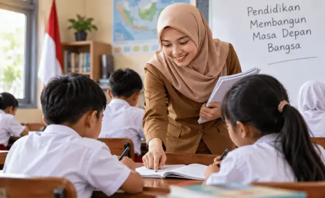 LUSTRASI INFONUSANTARA.ID – Seorang guru mendampingi siswa dalam kegiatan belajar di kelas. Pemerintah menyiapkan kebijakan agar guru non-ASN tetap dapat mengajar meski tidak lulus CPNS 2027, serta pengalihan status 242.482 guru PPPK paruh waktu menjadi penuh waktu.