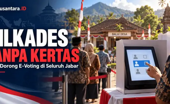 Gubernur Jawa Barat Dedi Mulyadi mendorong penerapan e-voting di seluruh desa untuk mempercepat penghitungan suara dan menekan biaya penyelenggaraan. Ilustrasi AI/InfoNusantara.ID.